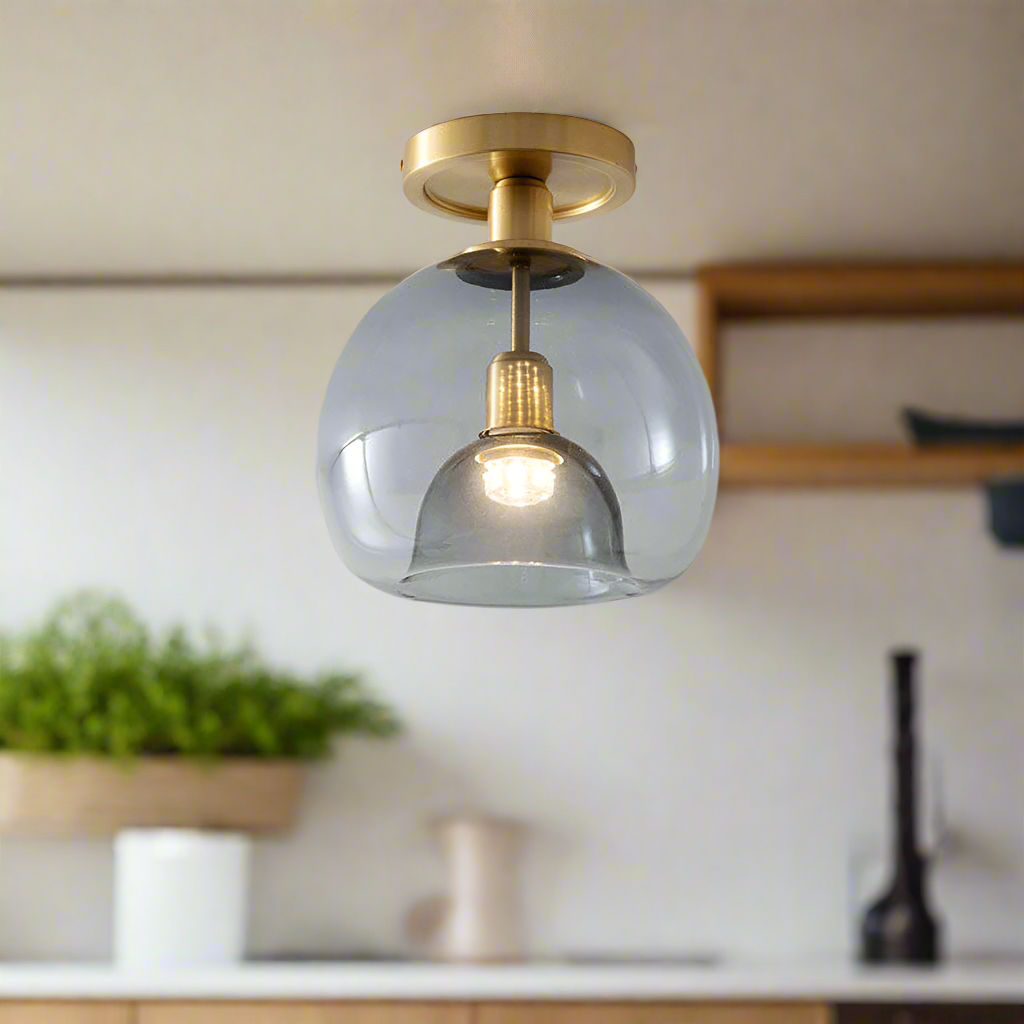 Modern Glass Ceiling Light  Clear Dome Brass Fixture - Product example