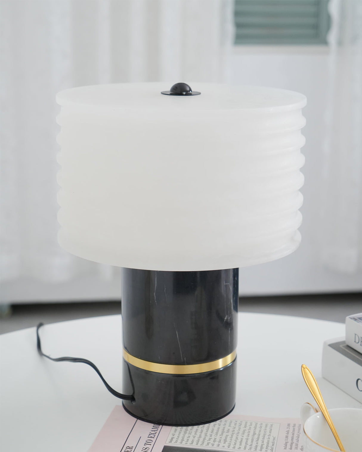Modern Marble Table Lamp  Black Base Gold Accent - Product detail 8