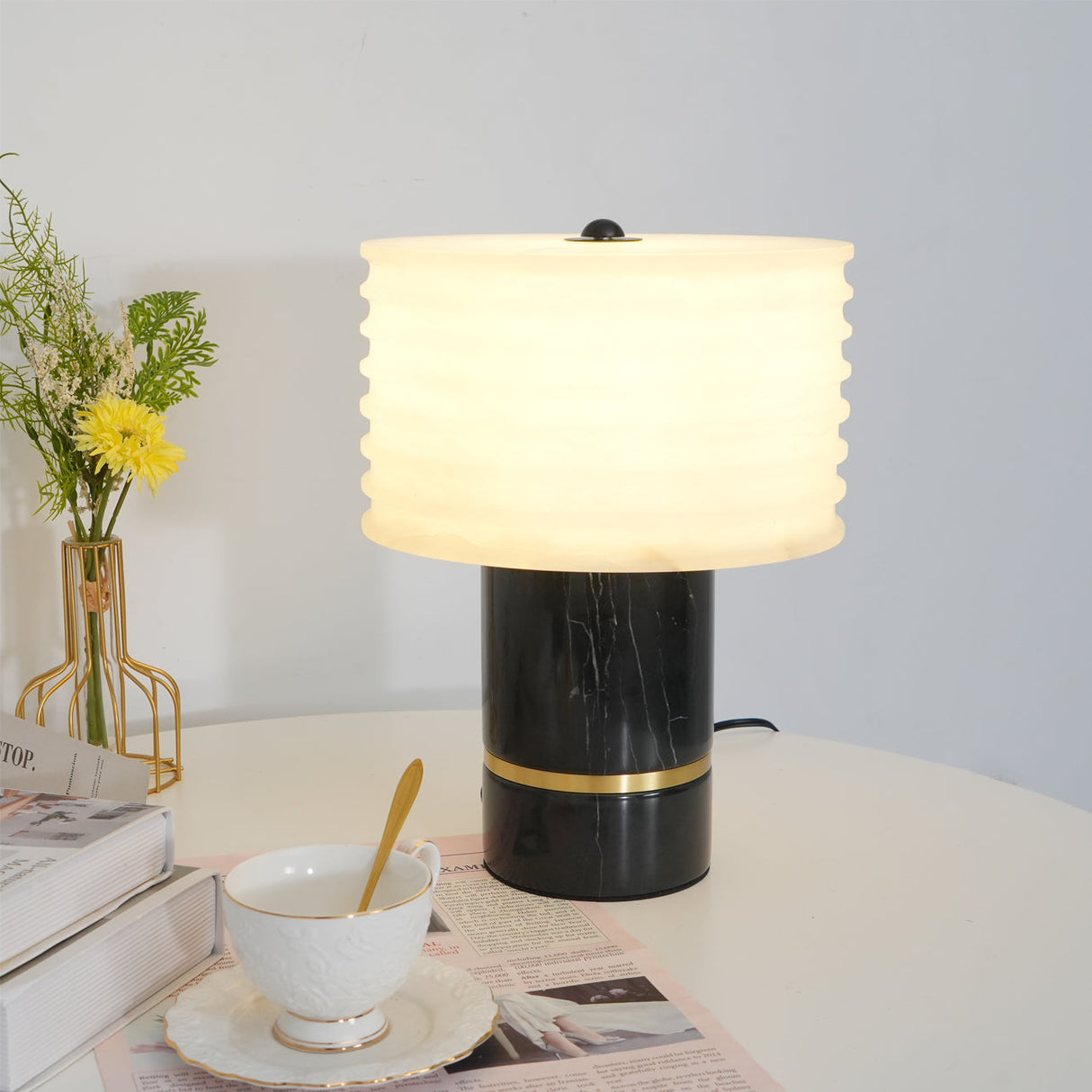 Modern Marble Table Lamp  Black Base Gold Accent - Product example
