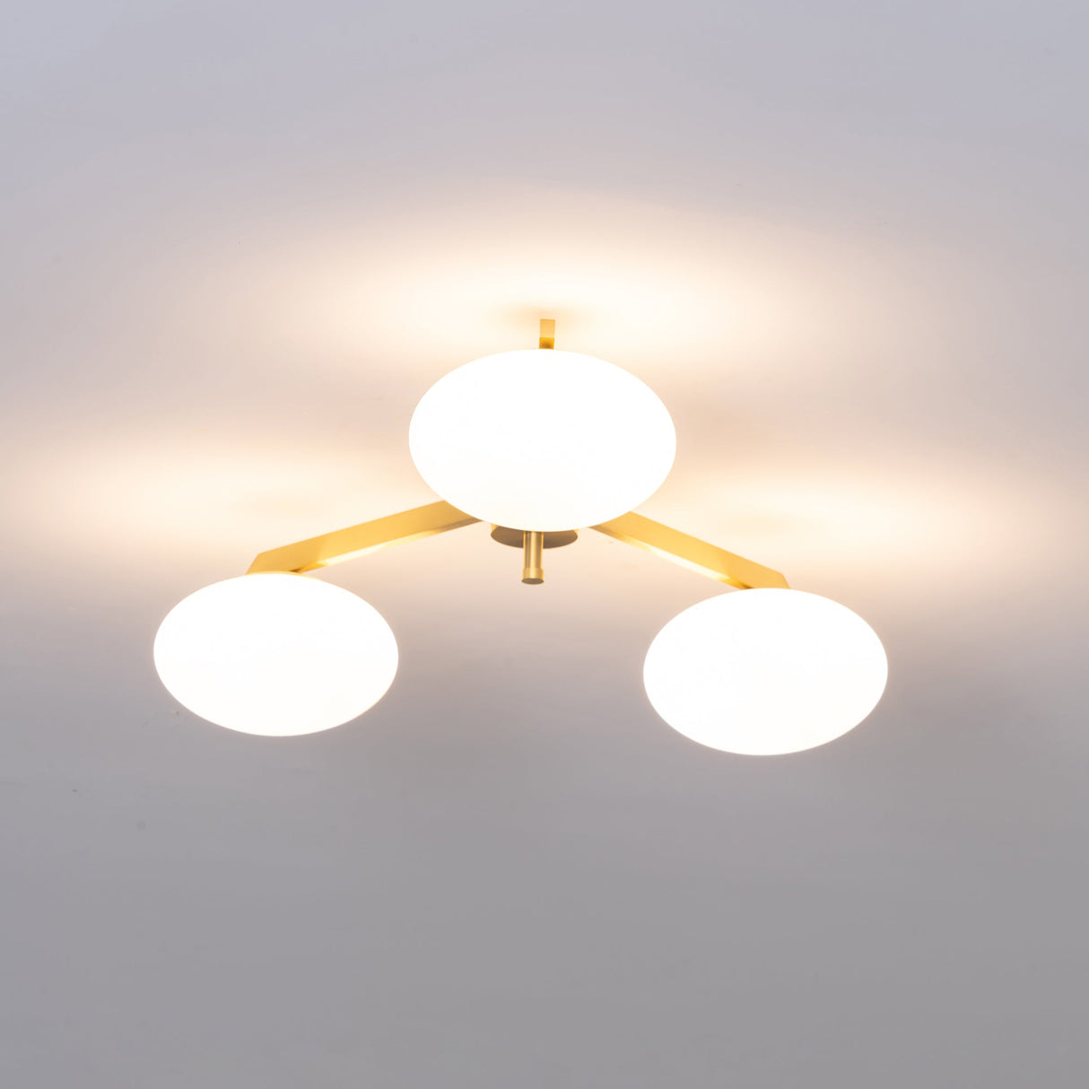 Modern Ceiling Light  Brass Arms White Glass Shades - Product detail 4