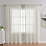 French Voile Curtains  Sheer Beige With Tassel Trim - Product showcase