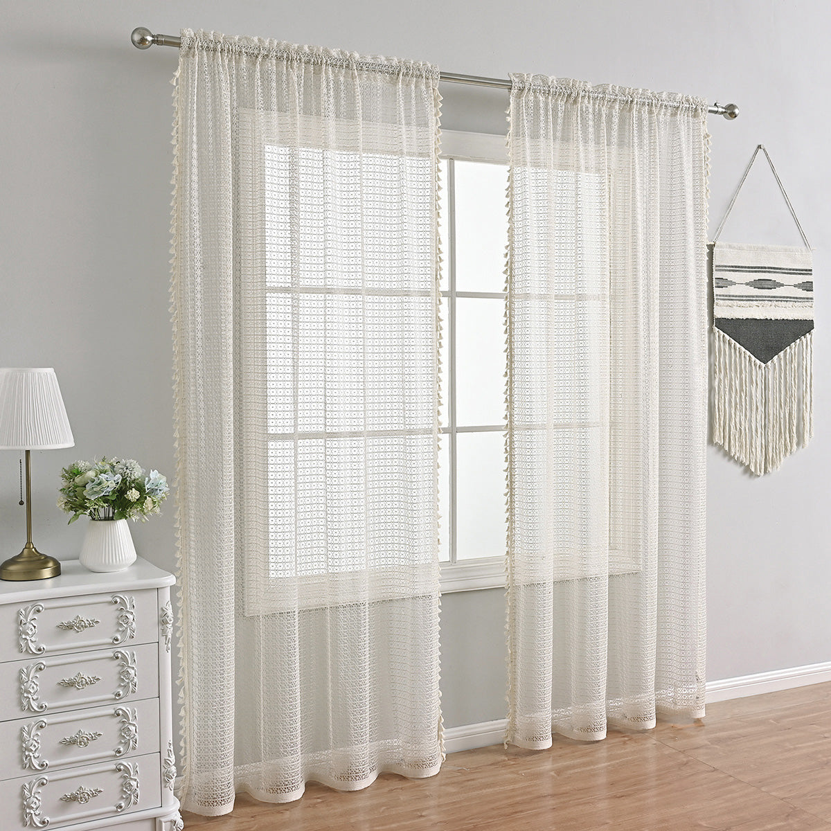 French Voile Curtains  Sheer Beige With Tassel Trim - Product detail 11