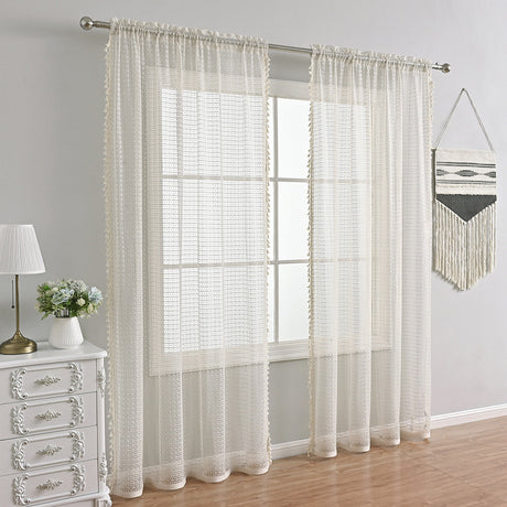 French Voile Curtains  Sheer Beige With Tassel Trim - Product detail 11