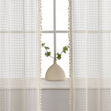 French Voile Curtains  Sheer Beige With Tassel Trim - Detailed view
