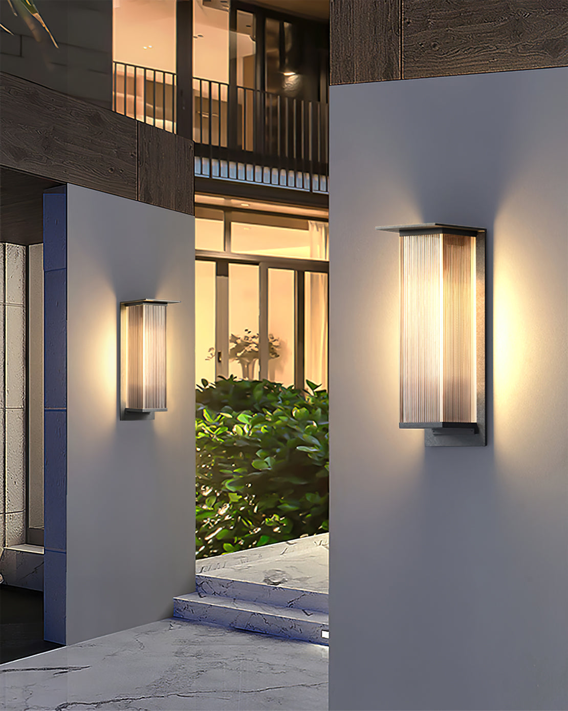Modern LED Wall Light  Ribbed Glass Outdoor Sconce - Detailed view