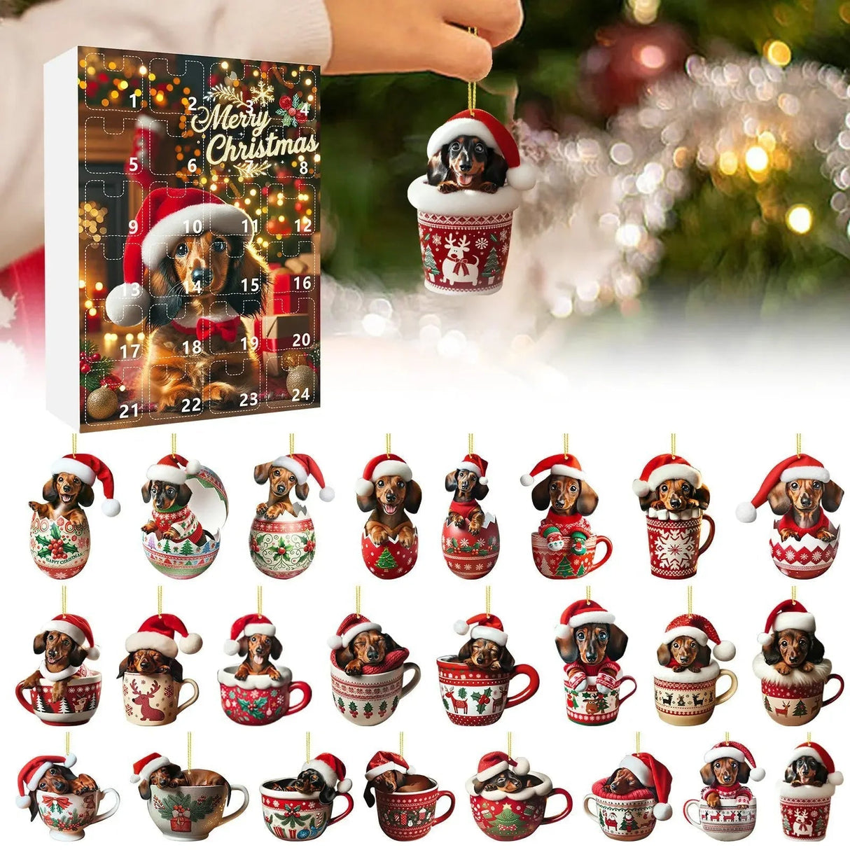Dachshund Christmas Advent Calendar  24-Day Holiday Countdown with Ornament Display - Product detail 5