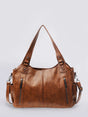 Vintage Leather Shoulder Bag  Cognac Brown with Zipper Details - Product showcase