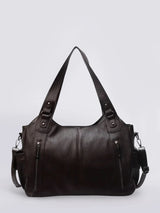Vintage Leather Shoulder Bag  Cognac Brown with Zipper Details - Product example