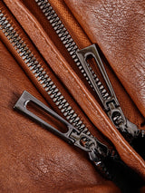 Vintage Leather Shoulder Bag  Cognac Brown with Zipper Details - Product detail 6