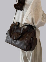 Vintage Leather Shoulder Bag  Cognac Brown with Zipper Details - Product detail 9