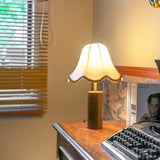 Vintage Table Lamp  Scalloped Shade With Wooden Base - Product example