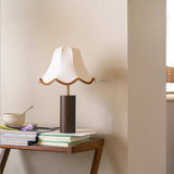 Vintage Table Lamp  Scalloped Shade With Wooden Base - Detailed view