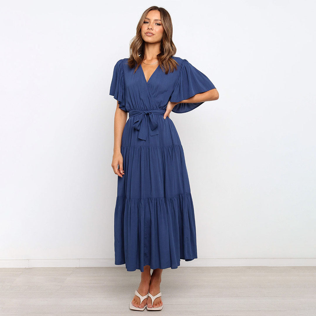 Elegant Wrap Midi Dress  Flutter Sleeve V-Neck Design - Product detail 11