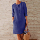 Linen Summer Shift Dress  Button-Front Roll-Up Sleeves - Product detail 5