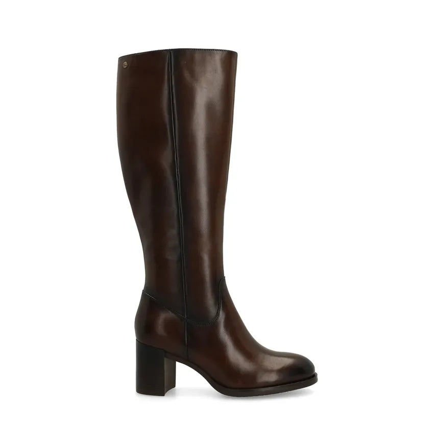 Classic Leather Knee Boots  Dark Brown Block Heel Design - Product showcase