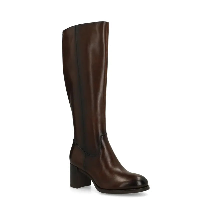 Classic Leather Knee Boots  Dark Brown Block Heel Design - Product example