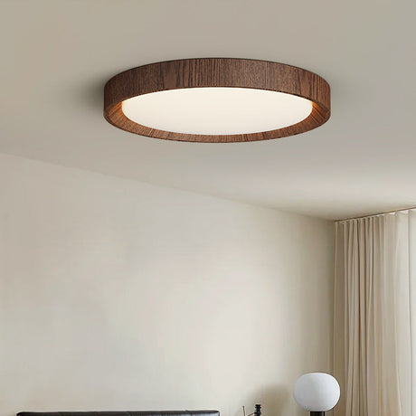 Modern Wood Ceiling Light  Round LED Panel with Oak Frame - Product showcase