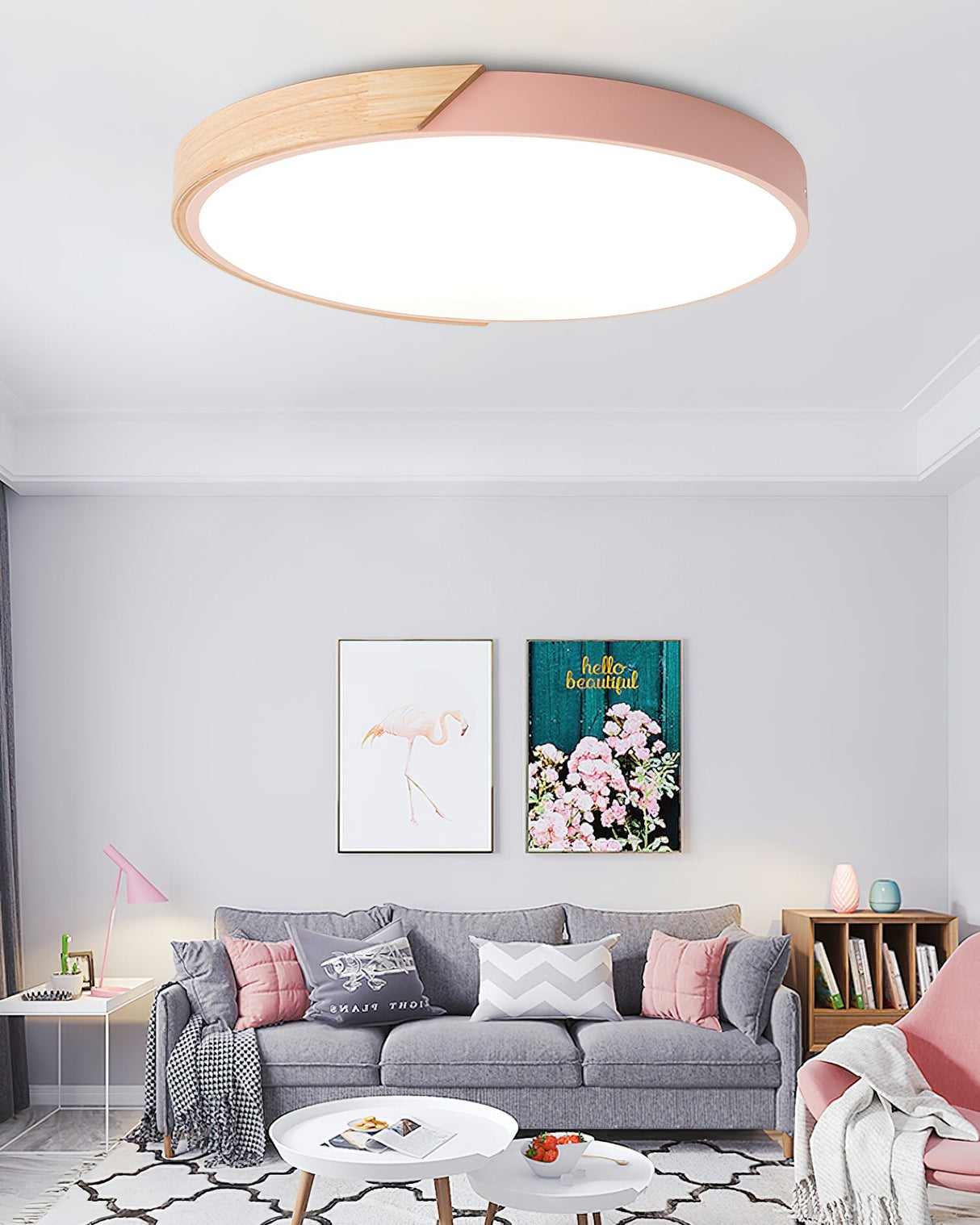 Modern Ceiling Light  Grey Metal Wood Accent - Product example
