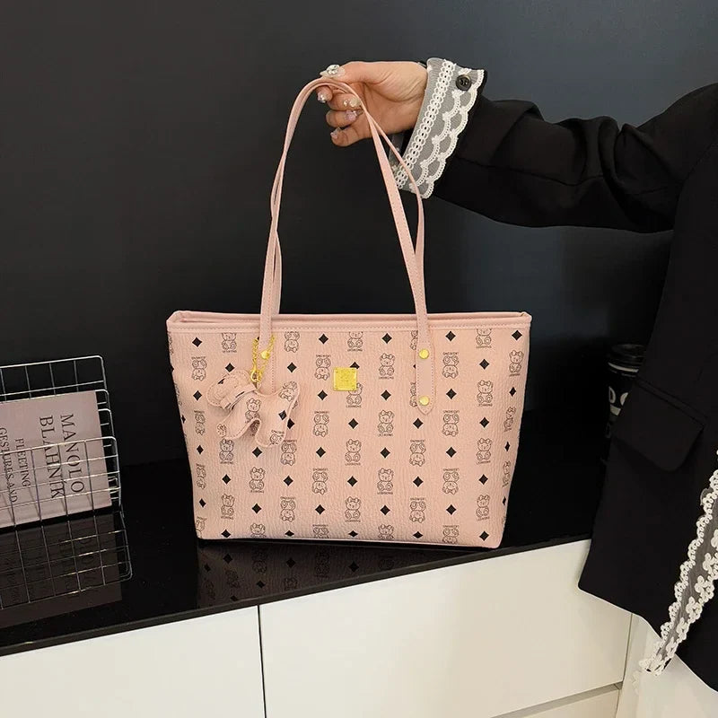 Designer Leather Tote Bag  Vintage Pattern Print With Gold Accents - Detailed view