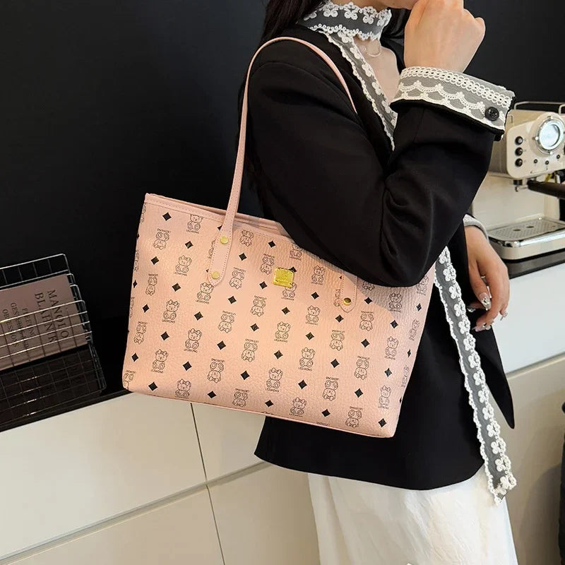 Designer Leather Tote Bag  Vintage Pattern Print With Gold Accents - Product example