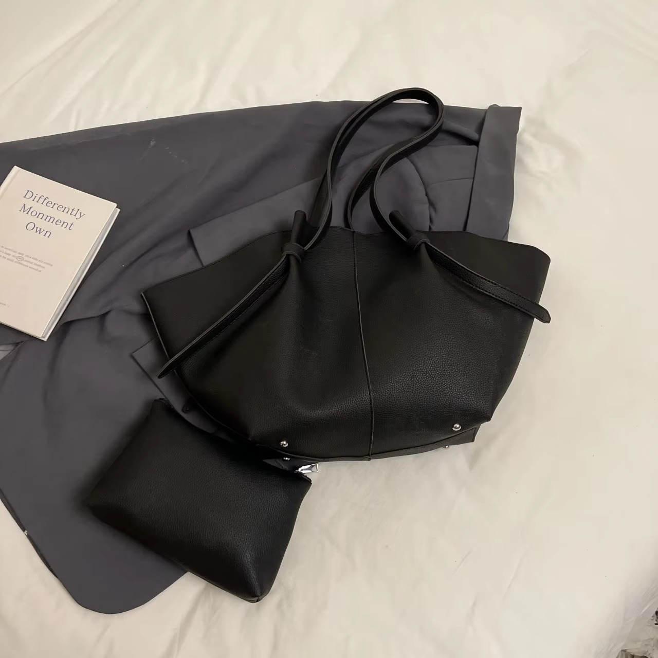 Minimalist Leather Tote Bag  Double Compartment Design - Product example