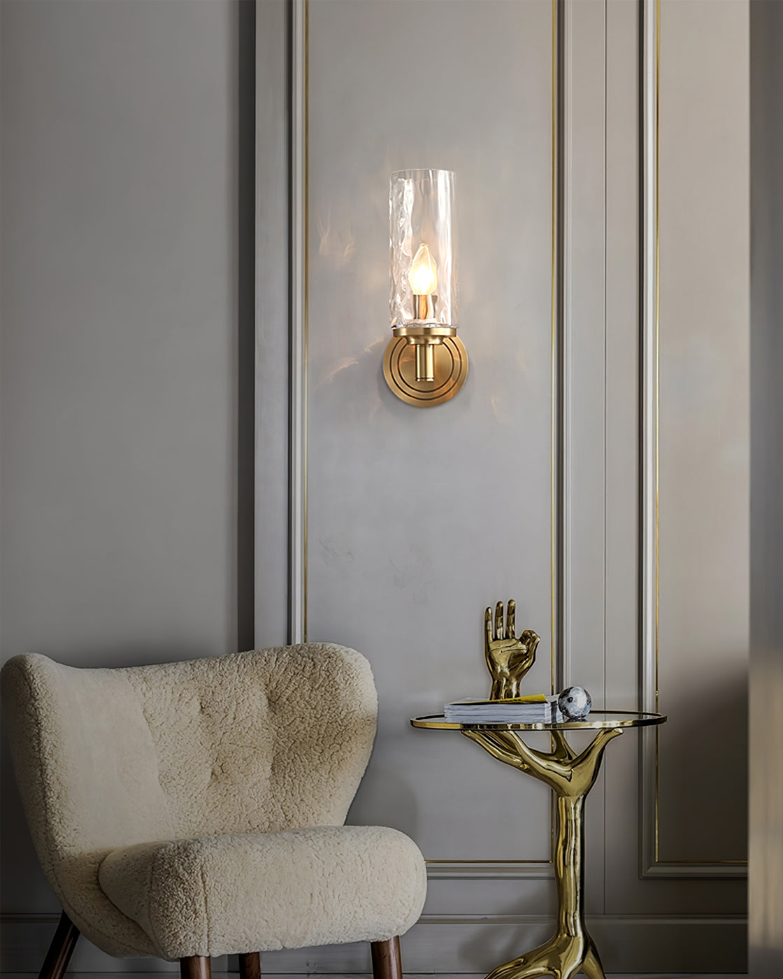 Modern Glass Wall Light  Textured Crystal Shade with Brass Finish - Product detail 8
