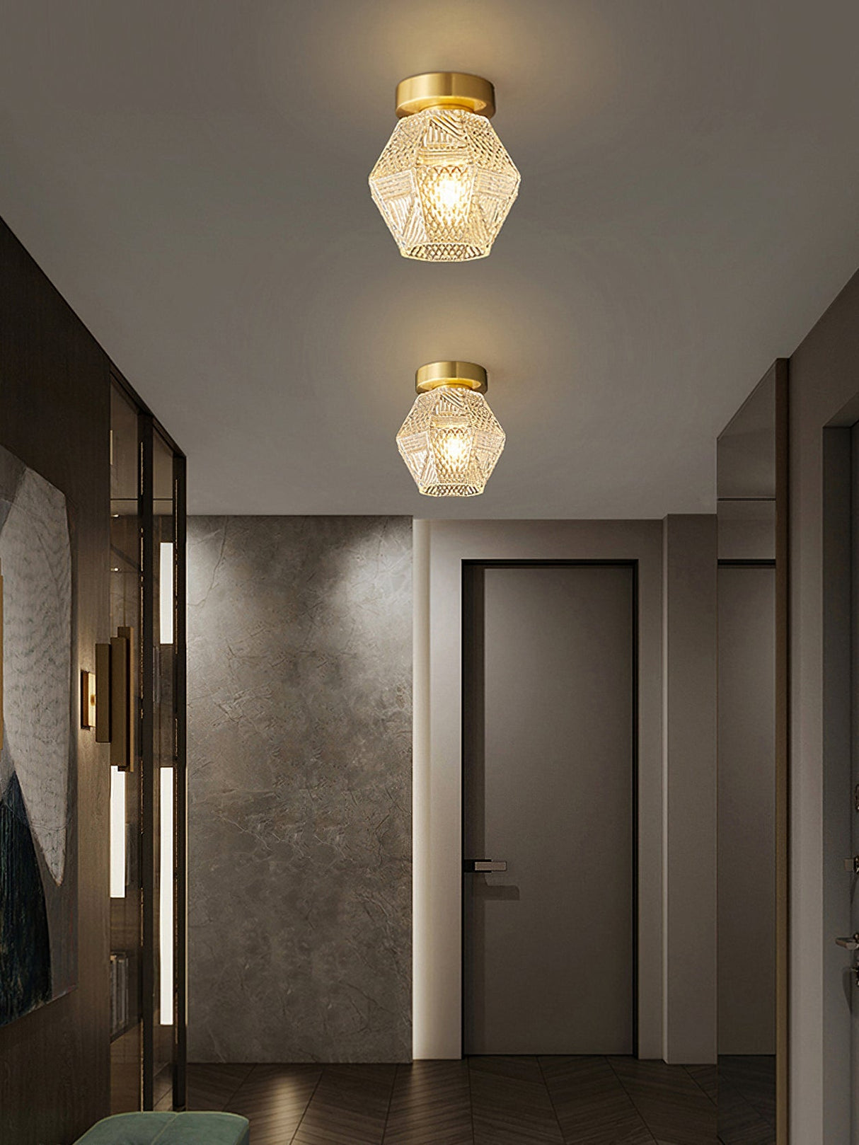 Art Deco Ceiling Light  Diamond-Cut Glass  Brass Design - Product detail 5