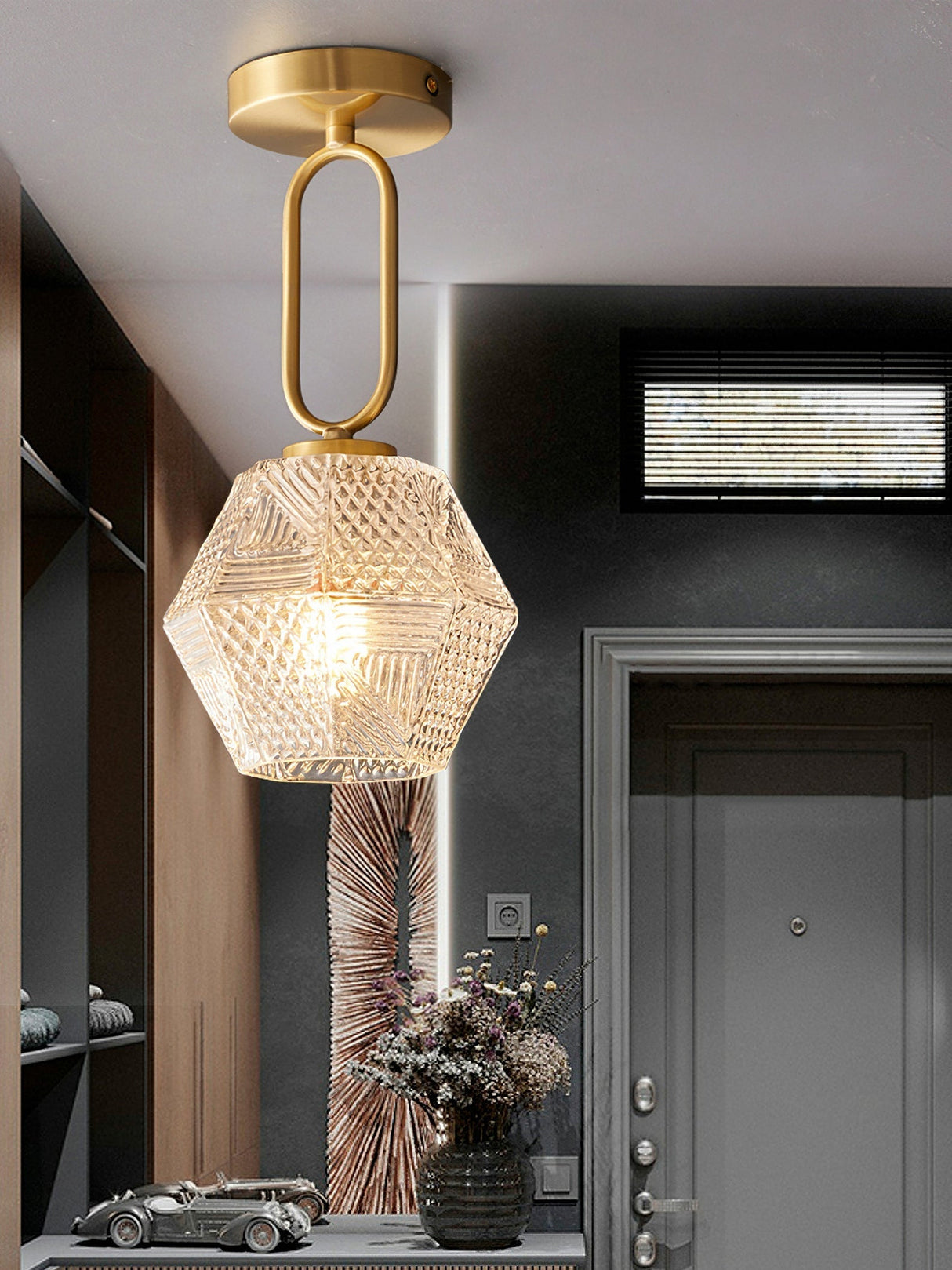 Art Deco Ceiling Light  Diamond-Cut Glass  Brass Design - Product detail 7