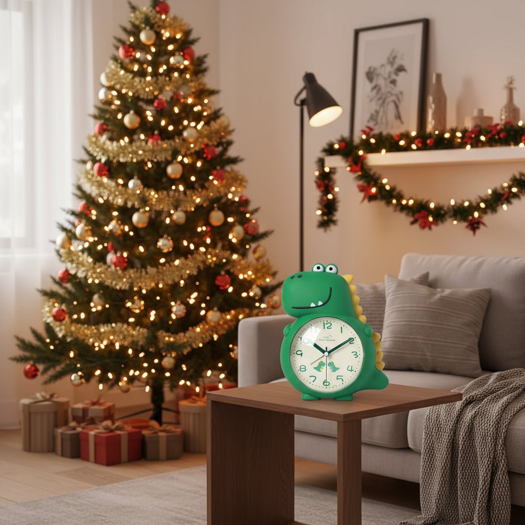 Kids Dinosaur Alarm Clock  Silent Green Character Design - Product example