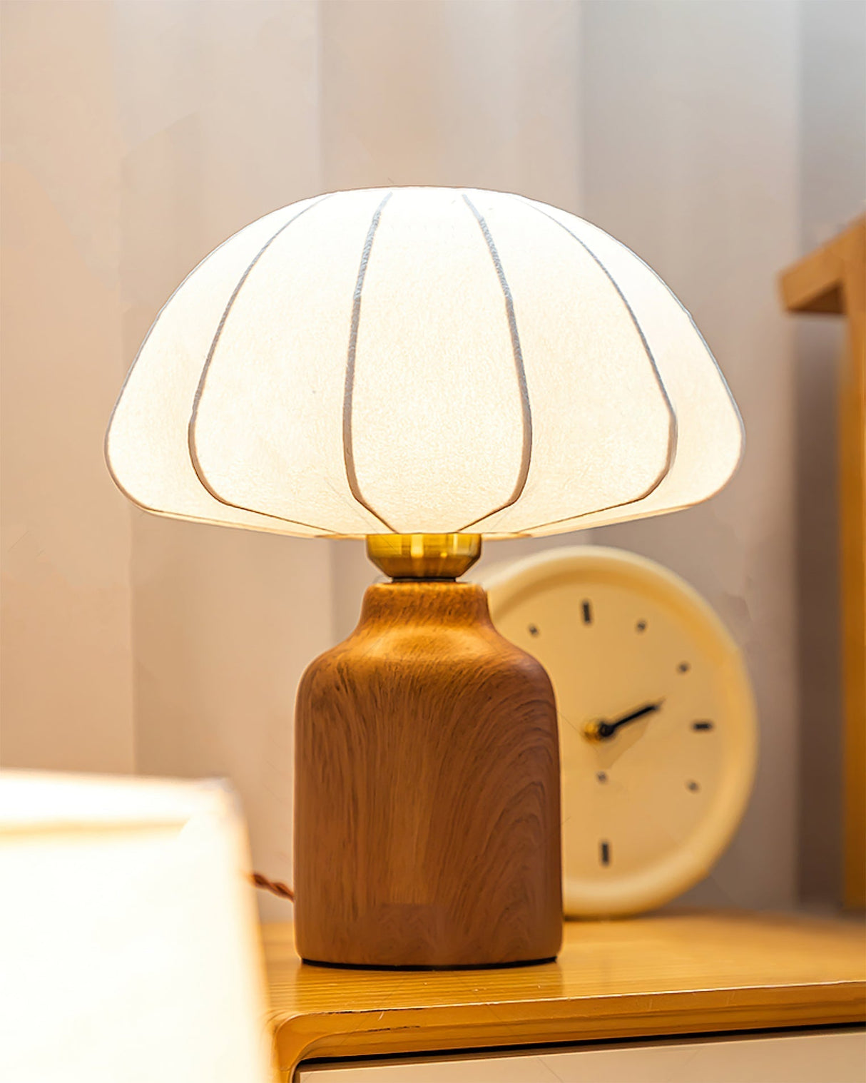 Modern Table Lamp  Walnut Base White Fabric Shade - Product detail 5