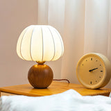 Modern Table Lamp  Walnut Base White Fabric Shade - Detailed view