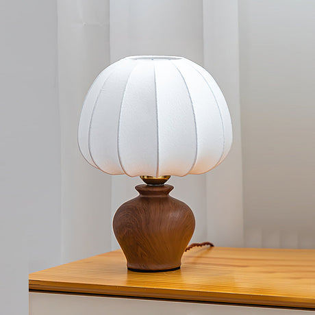 Modern Table Lamp  Walnut Base White Fabric Shade - Product detail 11