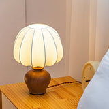 Modern Table Lamp  Walnut Base White Fabric Shade - Product example