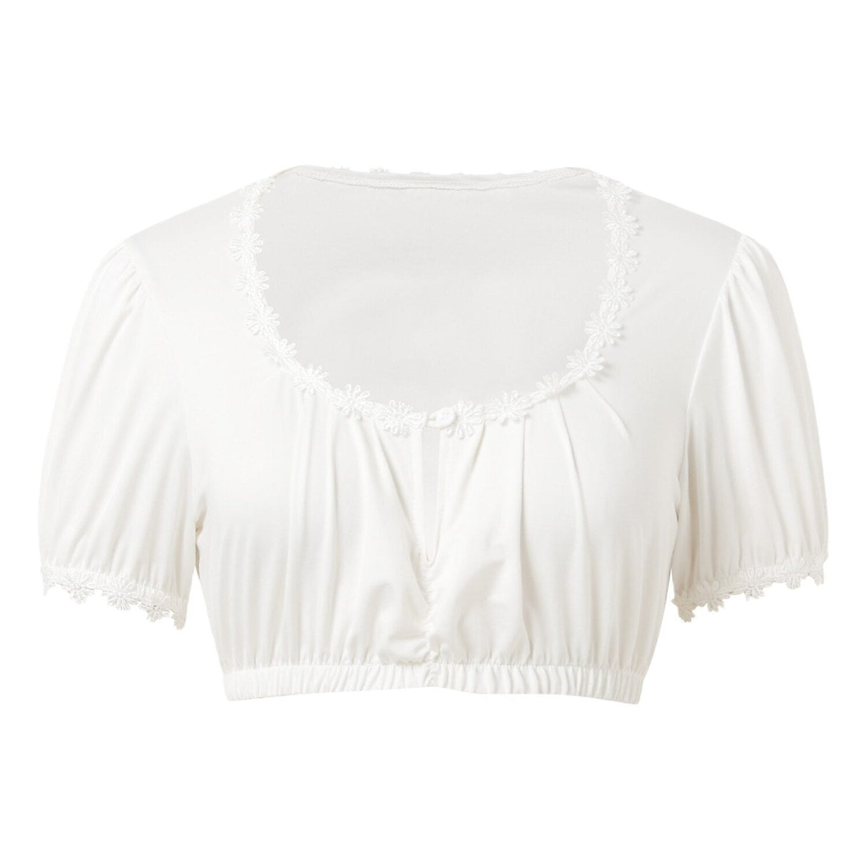 Traditional Dirndl Blouse  Cotton Lace Trim Crop Top - Detailed view