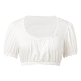 Traditional Dirndl Blouse  Cotton Lace Trim Crop Top - Detailed view