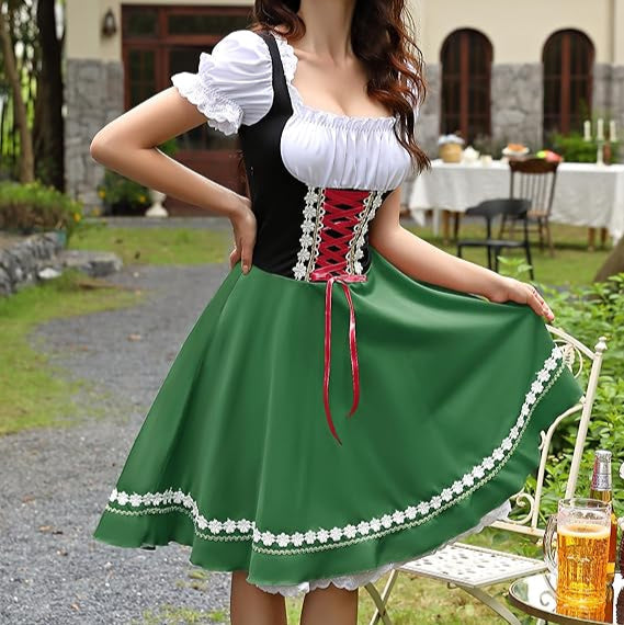 Traditional Dirndl Dress  Bavarian Green with Lace Trim - Product example