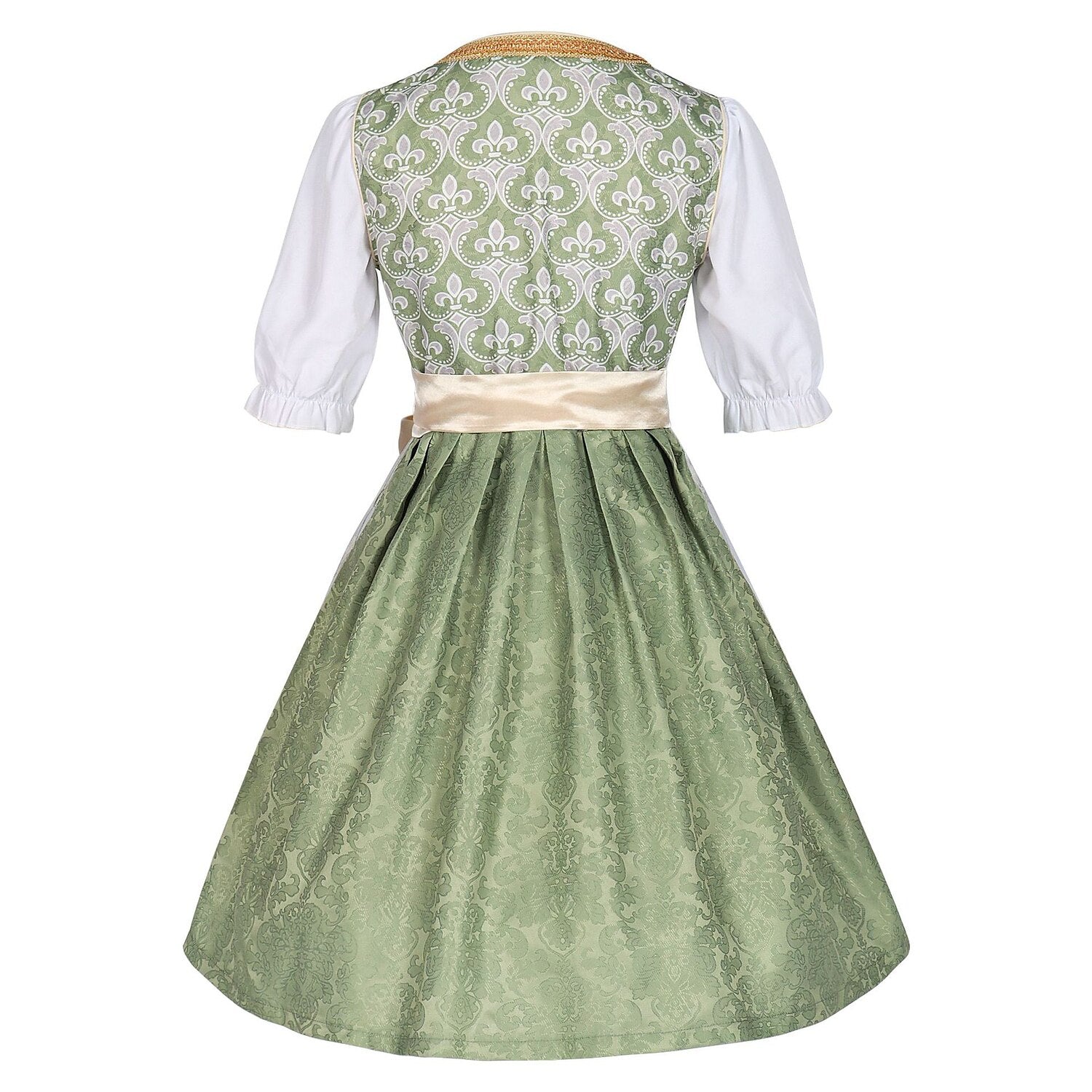 Traditional Dirndl Dress | Sage Green Brocade with Gold Trim LaCasaDellaFibra Traditional Dirndl Dress | Sage Green Brocade with Gold Trim LaCasaDellaFibra