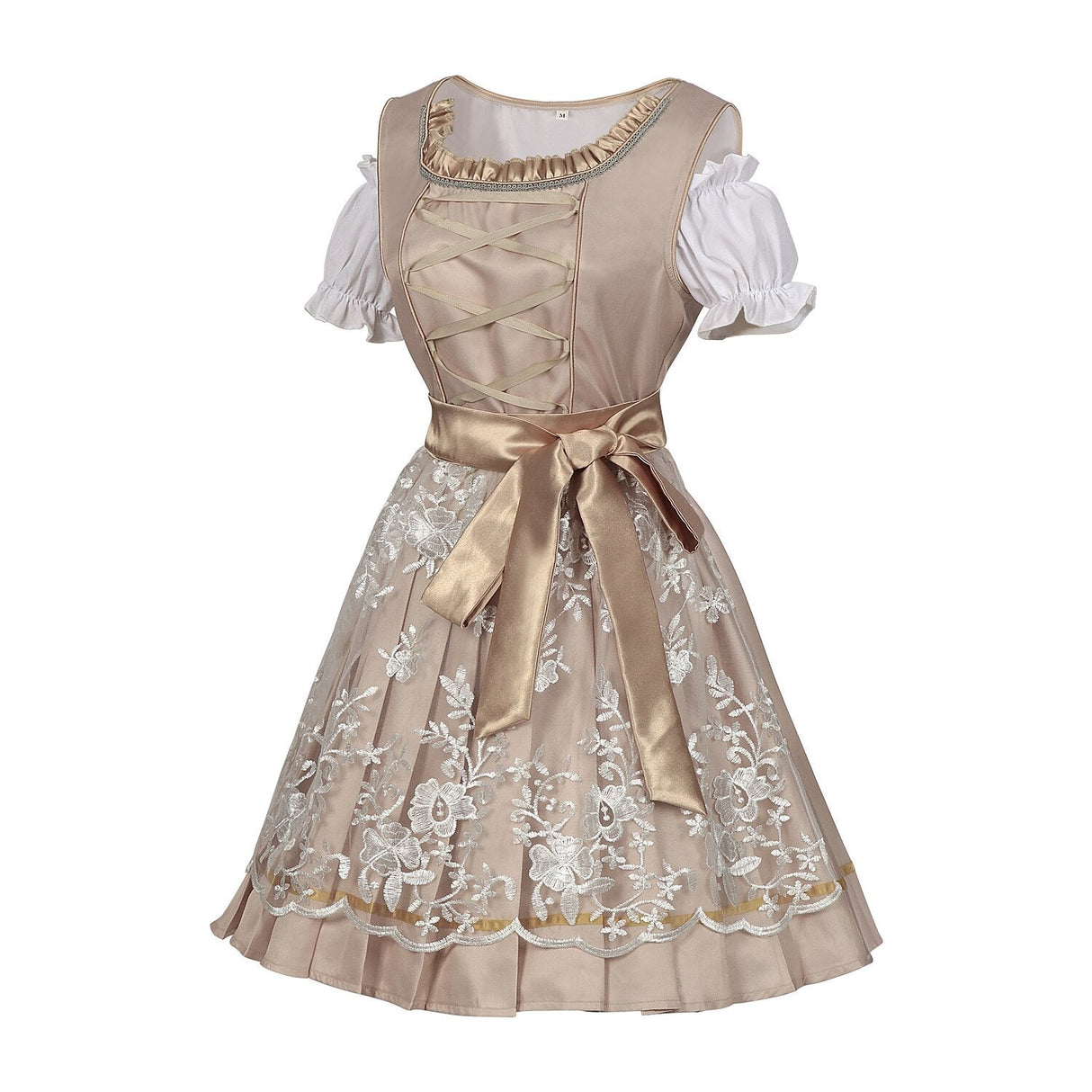 Traditional Dirndl Dress  Sage Green Brocade with Gold Trim - Product detail 8