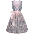 Traditional Dirndl Dress  Grey Floral Lace with Pink Satin Accents - Product showcase