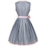 Traditional Dirndl Dress  Grey Floral Lace with Pink Satin Accents - Detailed view