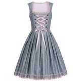 Traditional Dirndl Dress  Grey Floral Lace with Pink Satin Accents - Product example