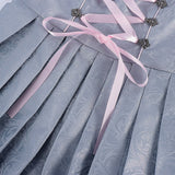 Traditional Dirndl Dress  Grey Floral Lace with Pink Satin Accents - Product detail 5