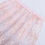 Traditional Dirndl Dress  Grey Floral Lace with Pink Satin Accents - Product detail 9