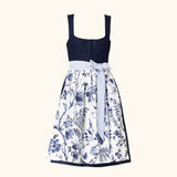 Traditional Dirndl Dress  Navy Floral Pattern with Lace Blouse - Detailed view