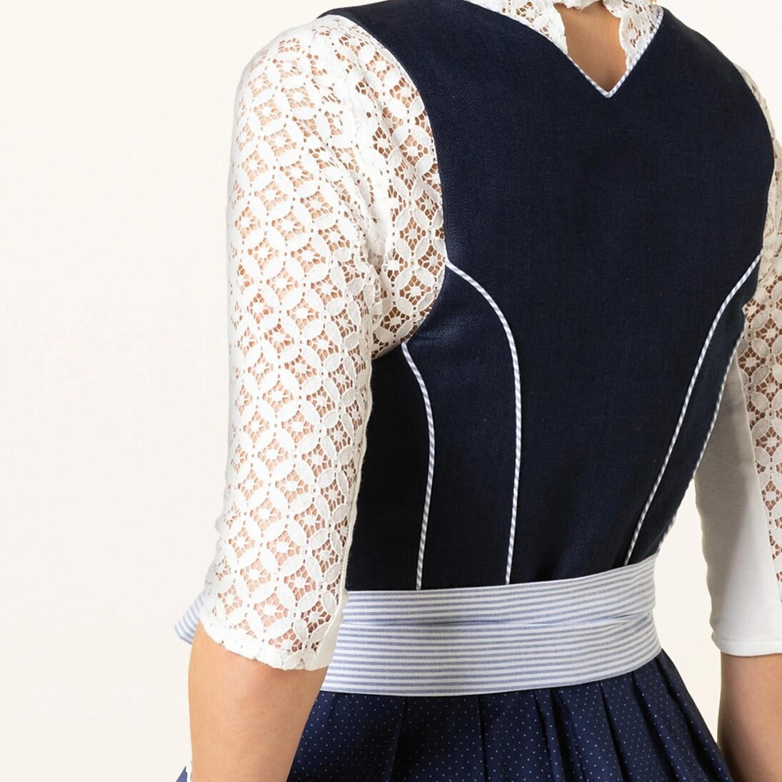 Traditional Dirndl Dress  Navy Floral Pattern with Lace Blouse - Product example