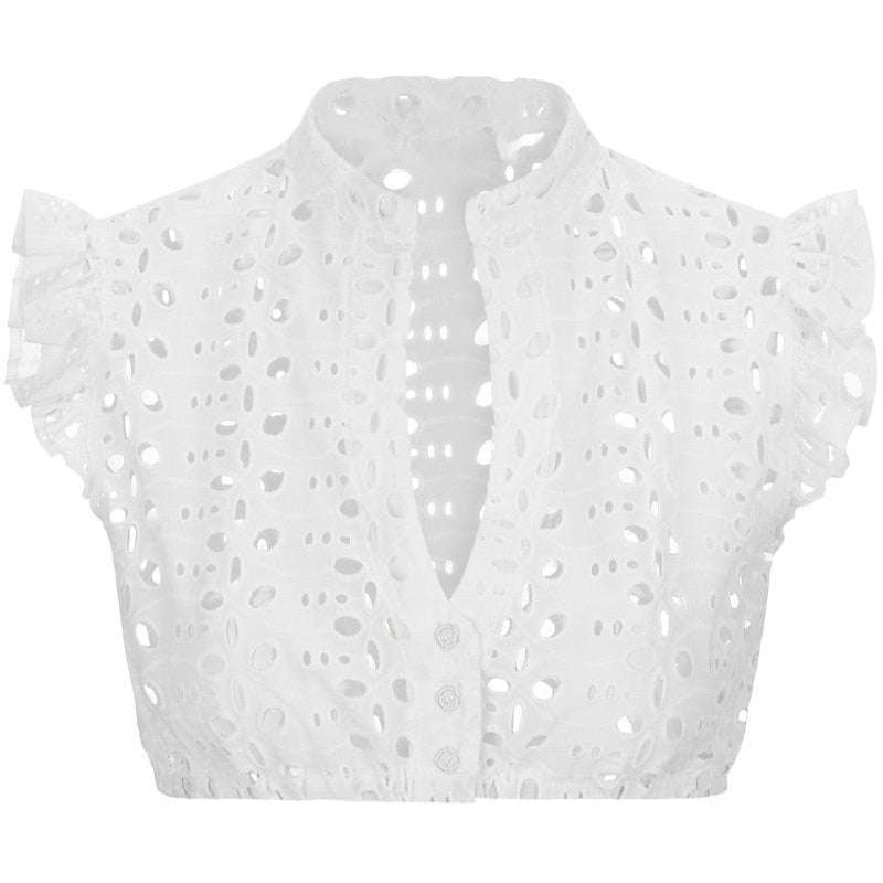Eyelet Lace Crop Top  White Cotton Broderie Anglaise - Product showcase