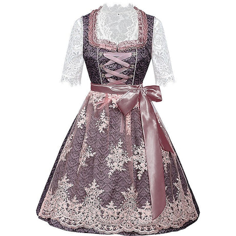 Traditional Dirndl Dress  Floral Lace Embroidery With Apron - Product showcase