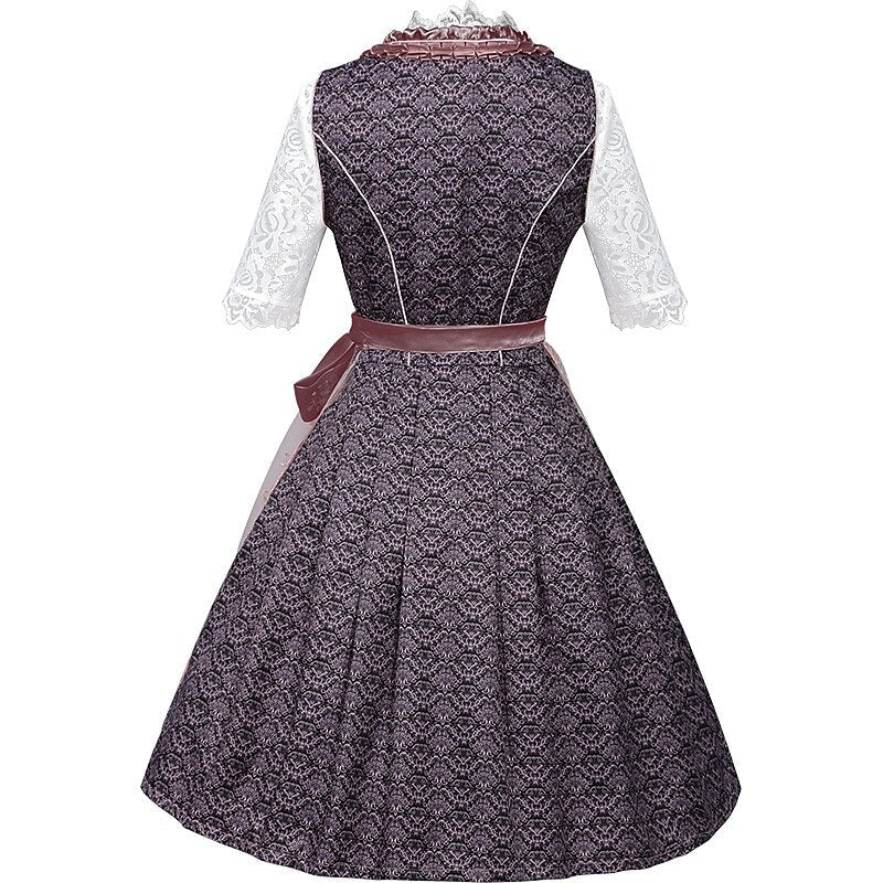 Traditional Dirndl Dress  Floral Lace Embroidery With Apron - Detailed view
