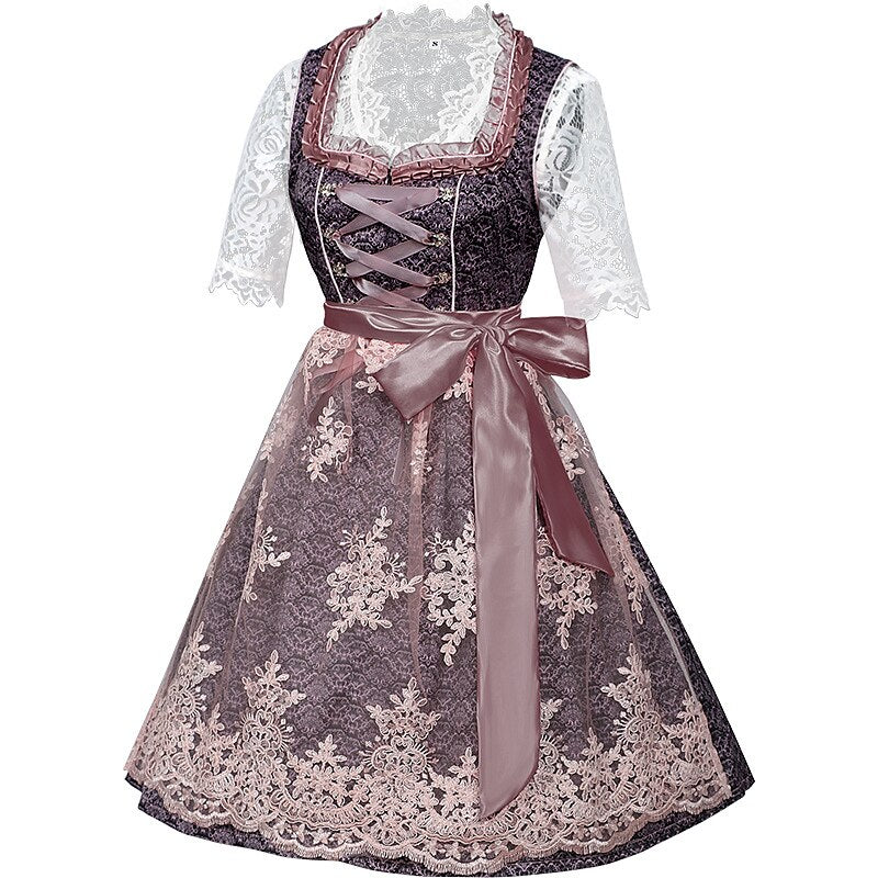 Traditional Dirndl Dress  Floral Lace Embroidery With Apron - Product example