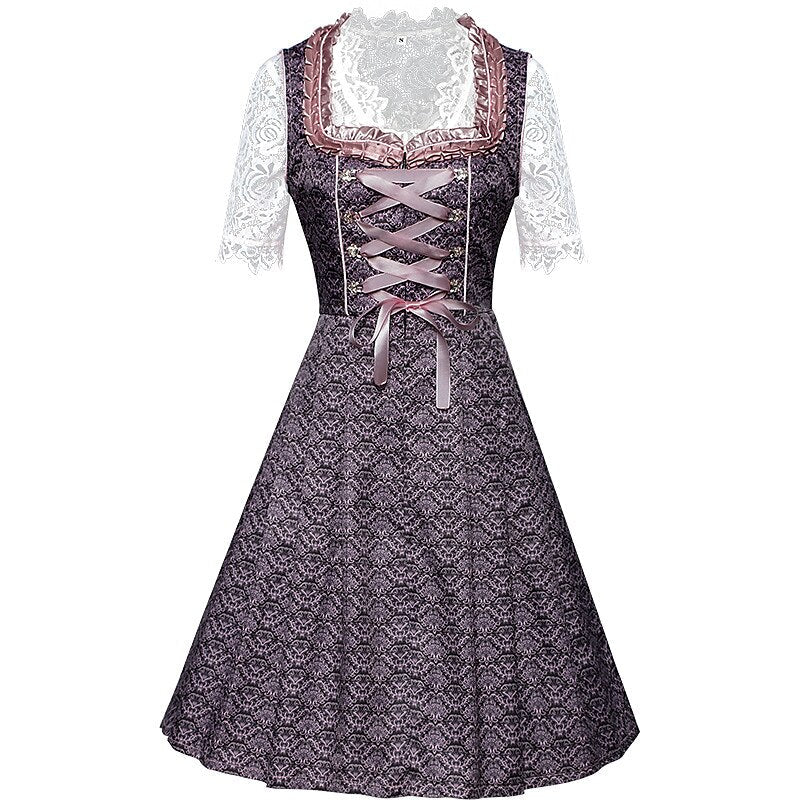 Traditional Dirndl Dress  Floral Lace Embroidery With Apron - Product detail 4
